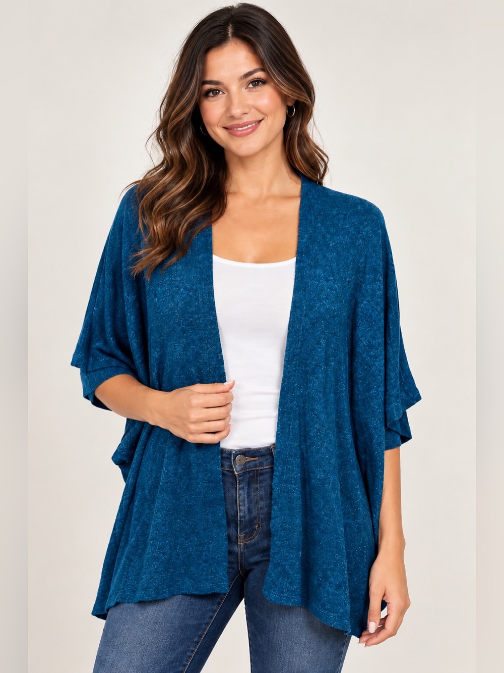 Newbury Kustom Blue Open Front Knit Cardigan Kimono One Size USA Made